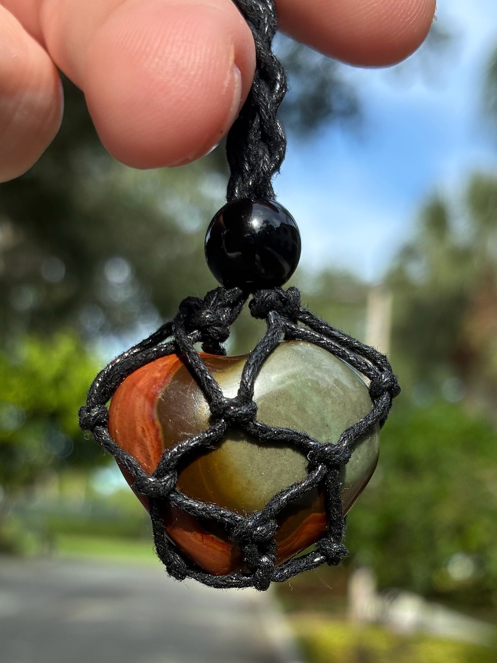 Polychrome Jasper Heart Handwoven Macramé Necklace - Picture 1 of 8